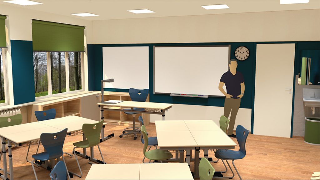 Innenraum-Rendering des geplanten Klassenraums
